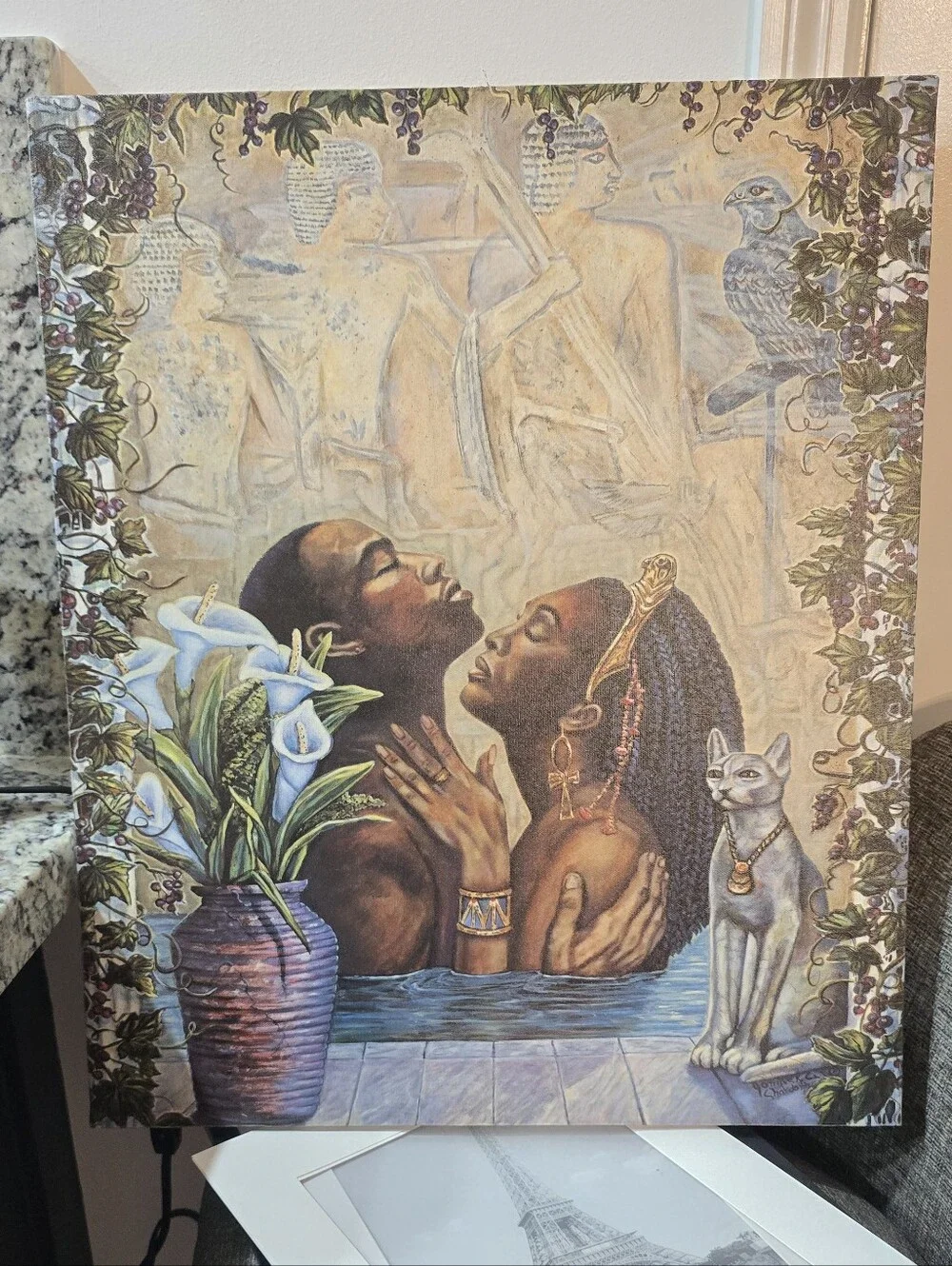 Romantic Egyptian African Couple Wall Art in Earth Tones
